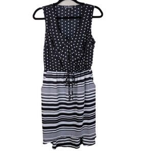 Bebop Black White Multi Pattern Scoop High Low Neck Knee Length Sheath Dress